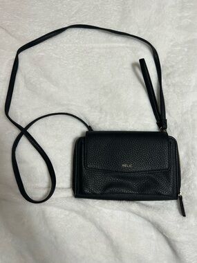 Relic Black Pebbled Crossbody Bag with Gold Logo